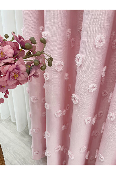 Brillant Pompom Pufy Background Curtain Candy, Pink Color 1/3 Sik Pleat