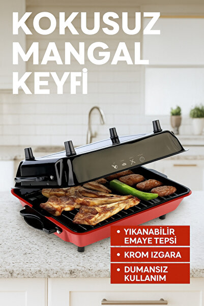 Genel Markalar Büyük Boy 40x30 Cm Elektrikli Hobistan Izgara Barbekü Mangal Kebapçı Balıkçı Emaye Gövdeli