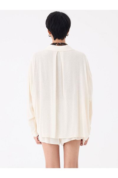 RİVUS Loose Cut Long Shirt with Pocket Detail - Ecru