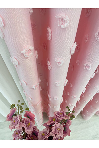 Brillant Pompom Pufy Background Curtain Candy, Pink Color 1/3 Sik Pleat