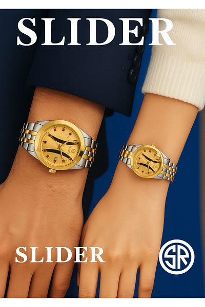 style iconic SLIDER His & Hers Luxury Couple Watch Set – Two-Tone Steel & Gold | Fade-Proof | 1-Year Guarantee