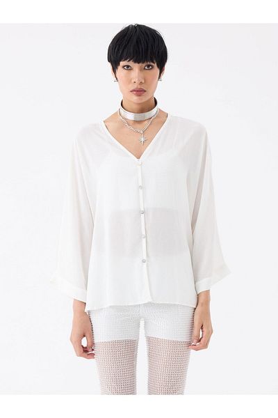 RİVUS Ecru Collar Oversize Tshirt