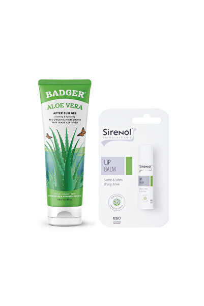 Badger Aloe Vera Jel Ve Sirenol Organik Dudak Balmı Set 118 ml / 5 ml