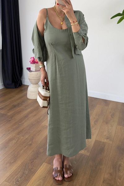 Suzi Çağla Green Color Hanger Dress Shirt Double Set 51153