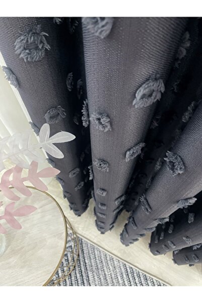 Brillant Anthracite Color Pompom Pufy Background Curtain 1/3 Sik Pleat
