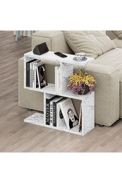 Mourah Home Homemania Side End Coffee Table White Marble Multipurpose