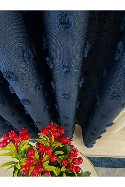 Brillant Navy Blue Color Pompom Pufy Background Curtain 1/3 Sik Pleat