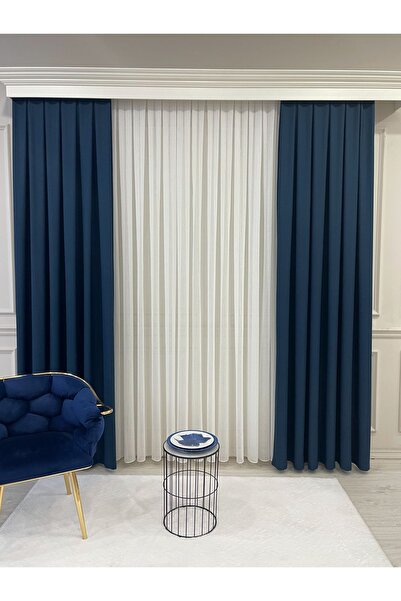 Brillant Navy Blue - Linen Look 1/3 Sik Pleat Background Curtain