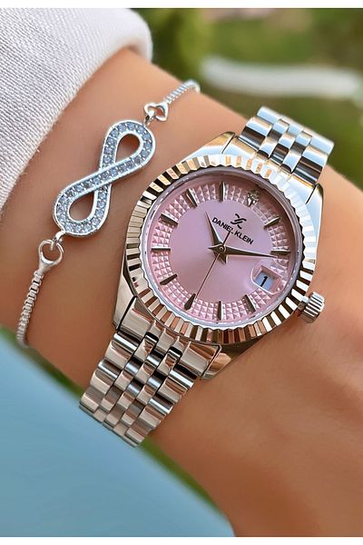 Daniel Klein Silver Color Waterproof Women's Wristwatch + Bracelet