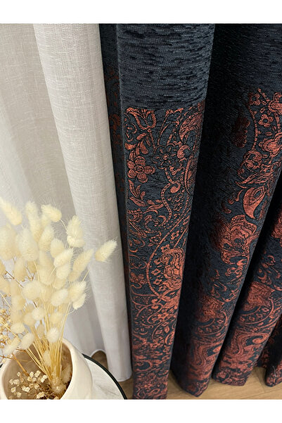 Brillant Anrasit Gri - Kiremit Renk Şal Desen 1/3 SIK PİLE Jakar Dokuma Fon P...