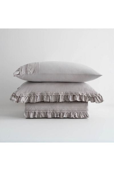 Ecocotton Adelya Double Duvet Cover Set 100% Organic Cotton Linen Brodeled Gray 200X220 cm