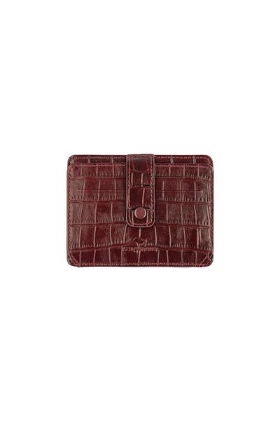 Deriderim Suport pentru carduri din piele naturală cu imprimare crocodil burgundy