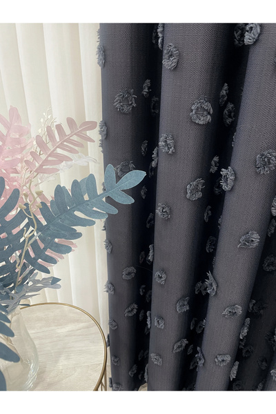 Brillant Anthracite Color Pompom Pufy Background Curtain 1/3 Sik Pleat