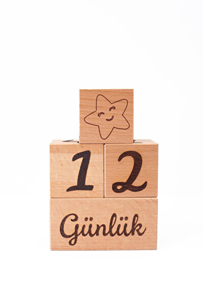 ack ahşap 4'lü Seçenekli Yazılı ve Simgeli Ahşap Blok Seti