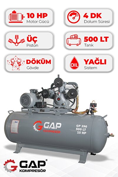 GAP KOMPRESÖR Hava Kompresörü Pistonlu 500lt 3 Kafa 8 Bar 10 Hp Gp390