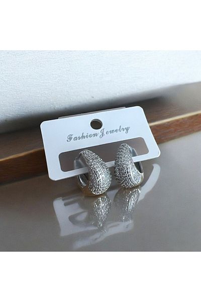 demirosa Stone Detailed Silver Color Drop Earrings - Sparkling Design”