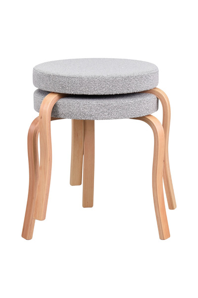 VİLİNZE Ege Teddy Kumaş Naturel Ahşap Ayak İstiflenebilir Gri Mutfak-Balkon Taburesi (2 Adet)