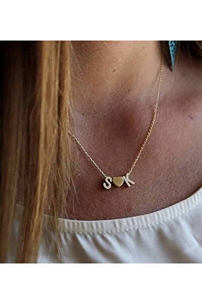 Papatya Silver 925 Ayar Gümüş Gold Kaplama Kalp Harf Kadın Kolye<gold,rodaj,r...