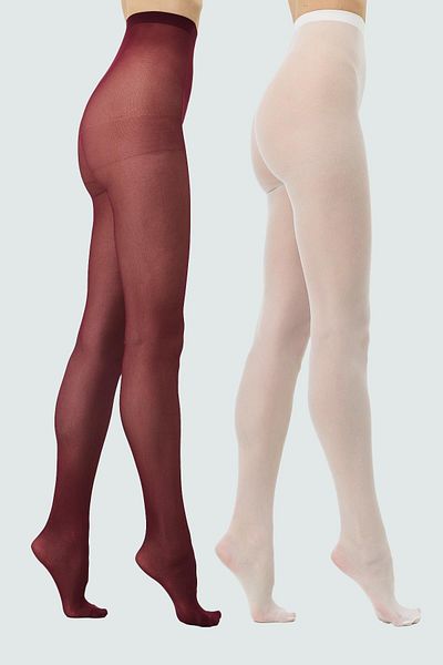 C&City Thin Plus Size 40 Opaque 2-Piece Pantyhose Ecru/Burgundy