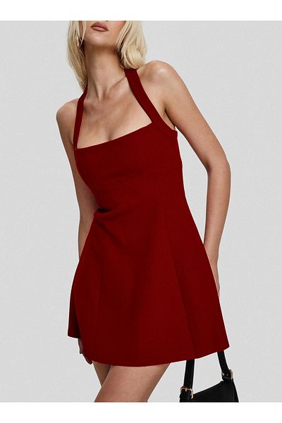 fablair Women's White Halter Neck A-Line Mini Dress