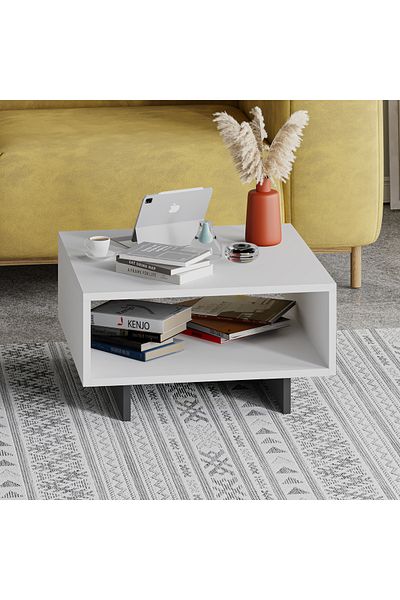 Mourah Home Hola Modern Coffee Table White Anthracite Grey Multipurpose H 32cm White/Dark Grey