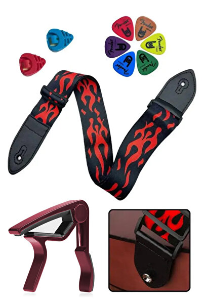 Midex SR-11RD-PAK Гітарний ремінь з візерунком - Металевий капо, 2 коробки для медіаторів