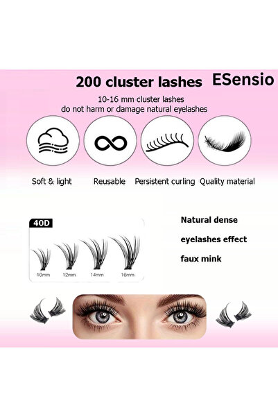 ESensio Set gene false ESensio 200F, 40D, 200 gene, reutilizabile cu aplicator, dizolvant și pensetă