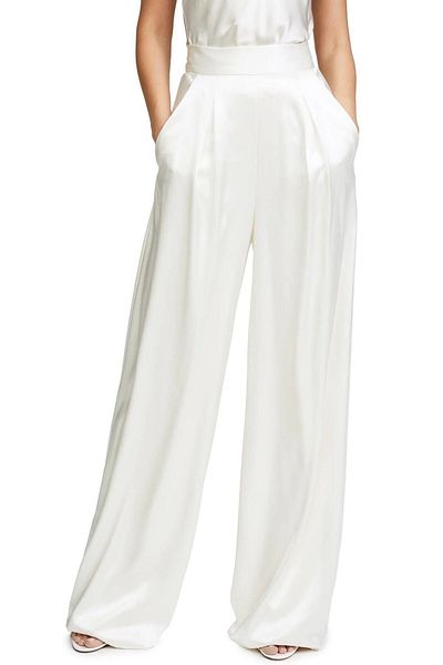 MERT ERKAN White Wide Leg Satin Pocket Trousers