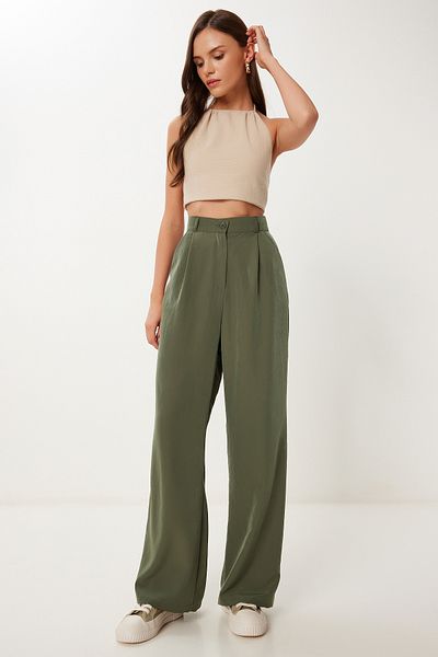 Lovelyİstanbul Khaki Colored Flowing Ayrobin Palazzo Trousers - Lrv0020