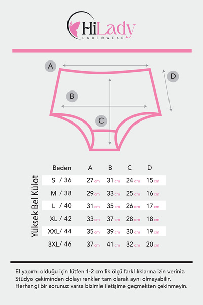 Hilady Kadın Külot Likralı Esnek Pamuklu Kumaş Yüksek Bel Külot Soft Renkler