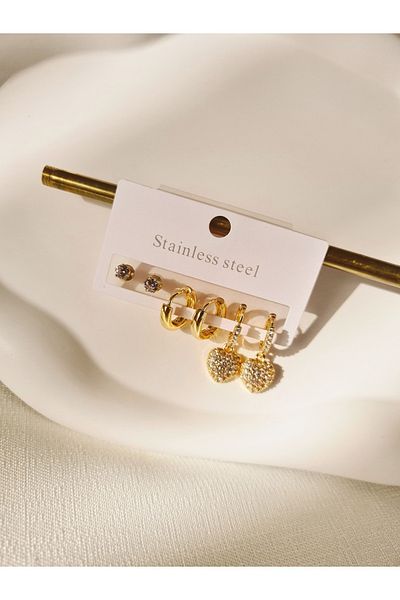Mirage Design Gold Detailed Steel Earrings 03