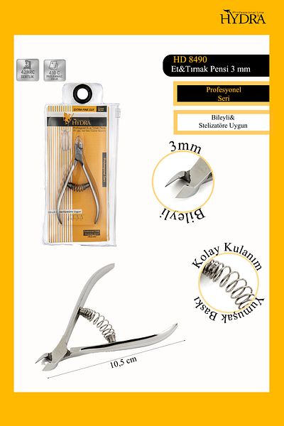 Hydra Professional Meat and Nail Clamp 3 mm Hd-8490 Stainless & Sharp