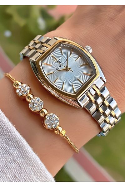 Daniel Klein Yellow Silver Colored Women's Wristwatch and Bracelet Gift