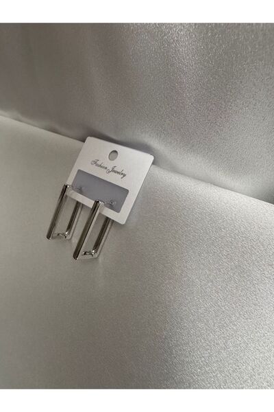 demirosa Gümüş Renk Dikdörtgen Halka Küpe - Modern Tasarım”