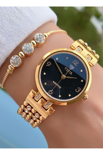 Fiesta Gold Yellow Steel Cord Bridal, Engagement, Wedding Small Case Wrist Watch