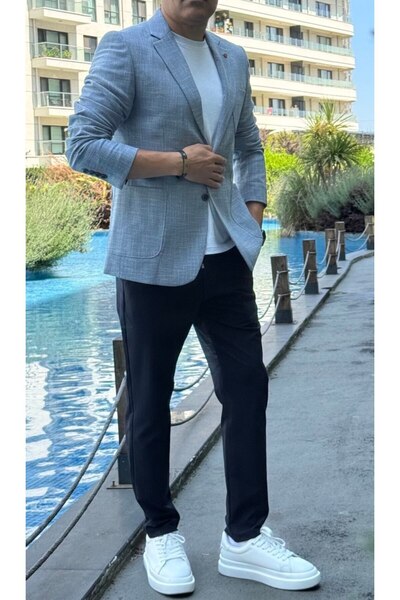 ACTUAL Slim Fit Blazer Tek Ceket 7145-1 R3 Mavi