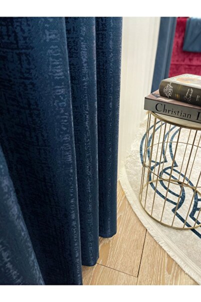 Brillant Jakar Zemin Kendinden Desenli 1/2,5 Pile Fon Perde - Lacivert