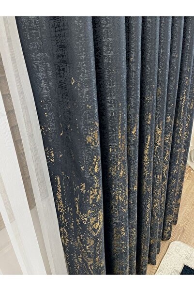 Brillant Jakar Zemin Varaklı Desen 1/3 Sık Pile Fon Perde - Antrasit - Altın ...