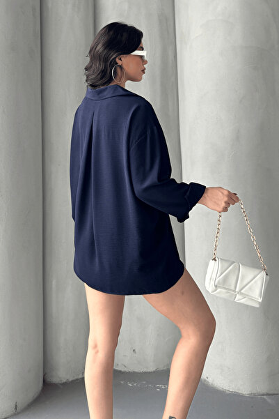 Paw Garage Жіноча сорочка Perla синього кольору з одним кишенею, сорочка широкого крою, сорочка Aerobin