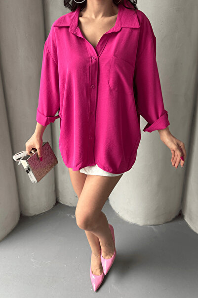 Paw Garage Γυναικείο πουκάμισο Perla Fuchsia με μία τσέπη oversized , Πουκάμισο με φαρδιά εφαρμογή, πουκάμισο Ayrobin