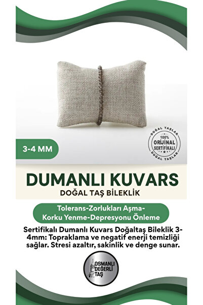 OSMANLI DEĞERLİ TAŞ Sertifikalı Dumanlı Kuvars Doğaltaş Bileklik 3-4 Mm, B975
