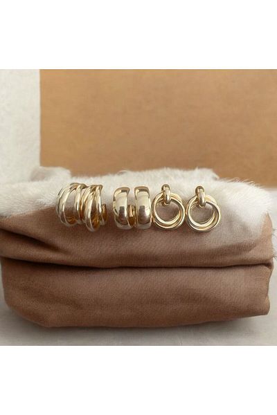 demirosa Multi-Ring Gold Color Earrings 3 Pairs