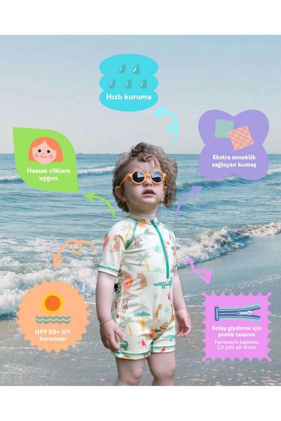 SOLEDA Uv Sun Protection Upf 50 Baby Kids Swimsuit Safari Jungle