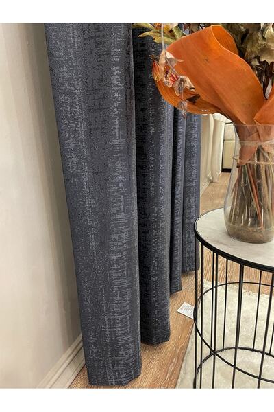 Brillant Jakar Zemin Kendinden Desenli 1/2,5 Pile Fon Perde - Antrasit Gri