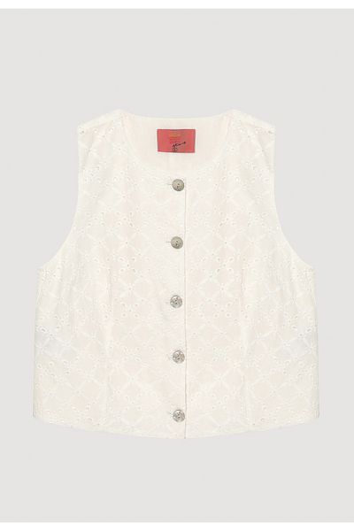 Quzu Scalloped Buttoned Sleeveless Vest Ecru