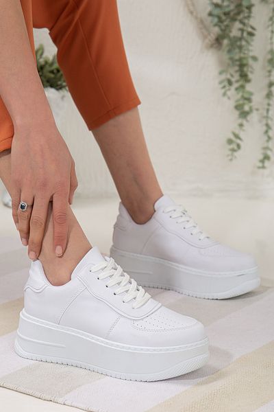 Mehmet Baran White Sneakers High Sole 5 Cm Sports Shoes