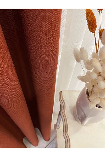 Brillant Tarçın Renk 1/3 SIK Pile Keten Görünümlü Blackout Karartma Fon Perde