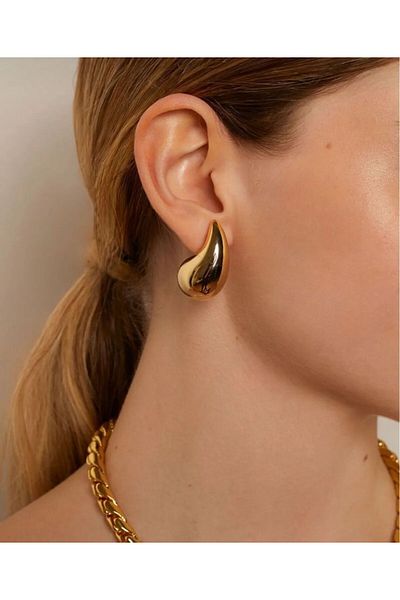 demirosa Gold Color Drop Form Curved Earrings