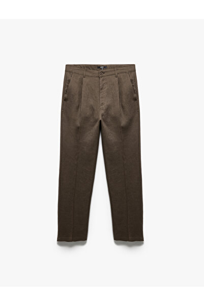 Koton Normal Waist Loose Fit Pleated Linen Chino Pants