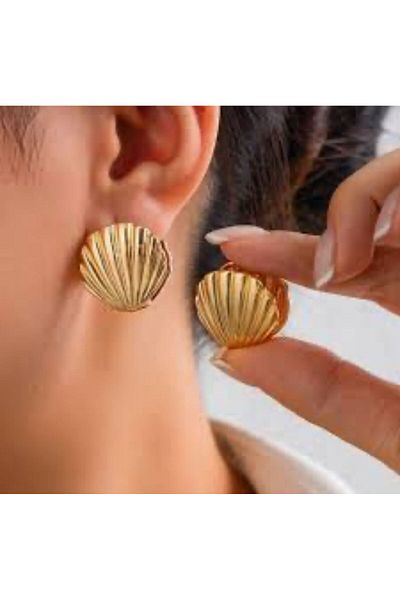 demirosa Seashell Form Gold Color Earrings